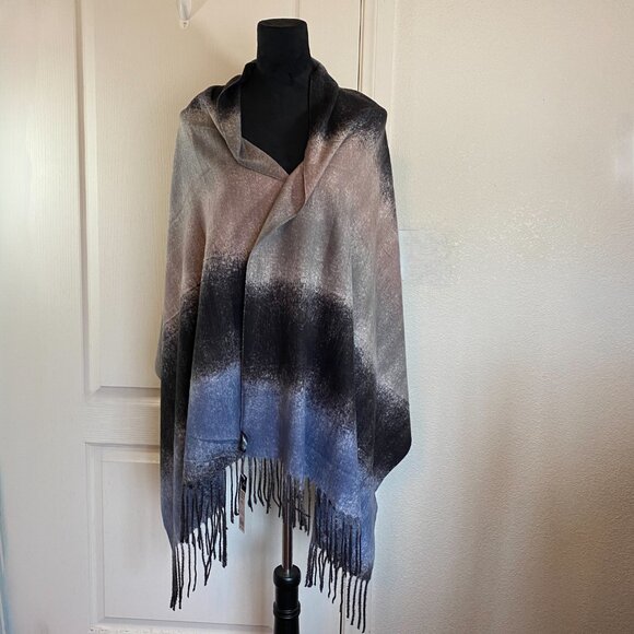 Jack & Missy Black Blue Multicolor Chakra Scarf/Wrap with fringe - Picture 7 of 13